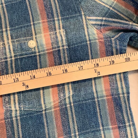 GAP Men’s Medium Shirt Blue Pink Plaid Long Sleeve Button Up Cotton Flannel - Picture 6 of 13